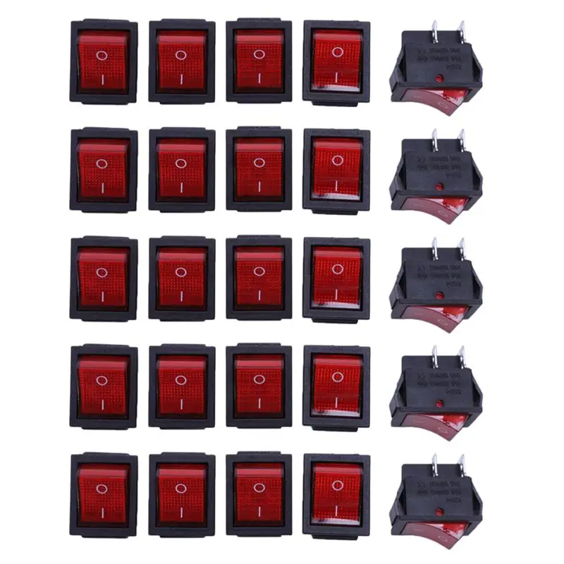 A84E-25 X Red Illuminated Light On/Off DPST Boat Rocker Switch 16A/250V 20A/125V AC