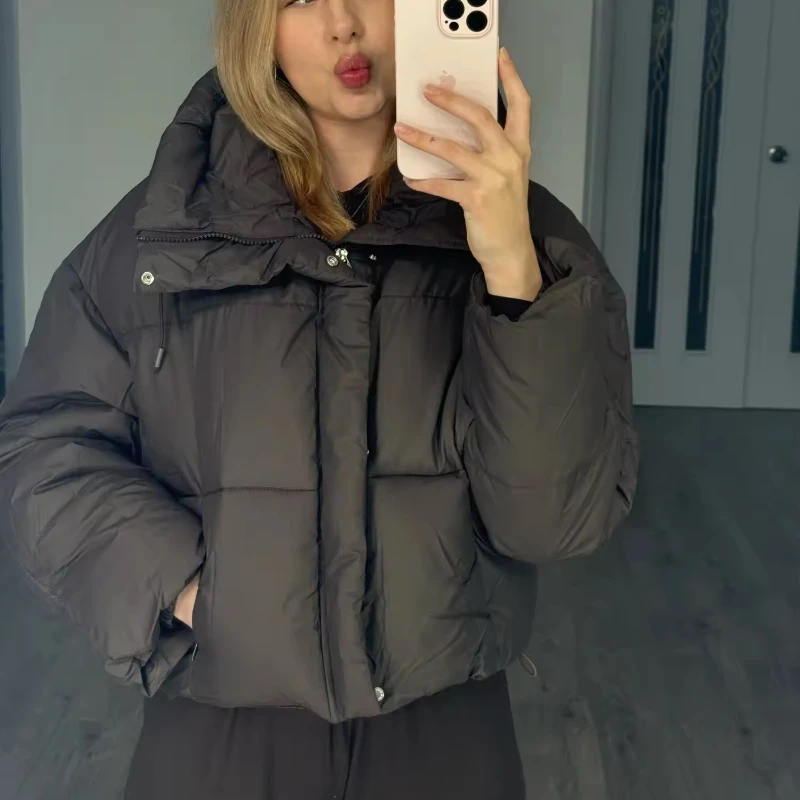 2025 المرأة الكورية الجديدة الشتاء قصيرة عارضة قلنسوة بسحاب فضفاض سميكة الخبز القطن معطف الراقية سترة