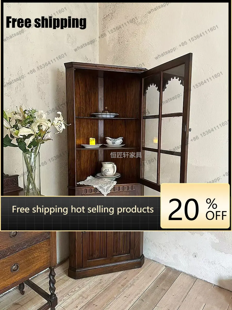 LD American solid wood corner cabinet living room corner against the wall triangular corner side cabinet