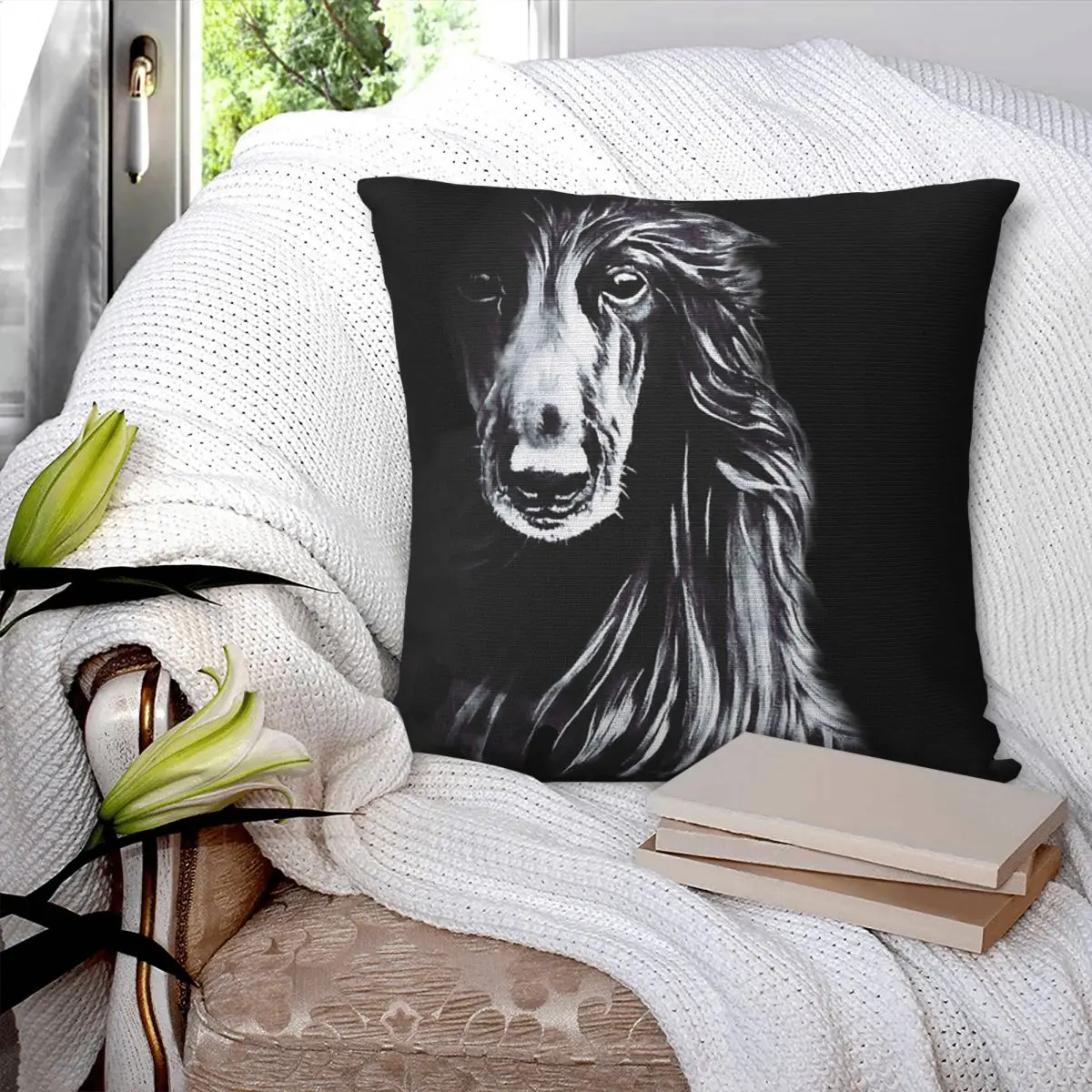 Afghan In Shadows Black Afghan Hound Square Pillowcase Polyester Pillow Cover Cushion Decor Comfort Throw Pillow For Home Sofa