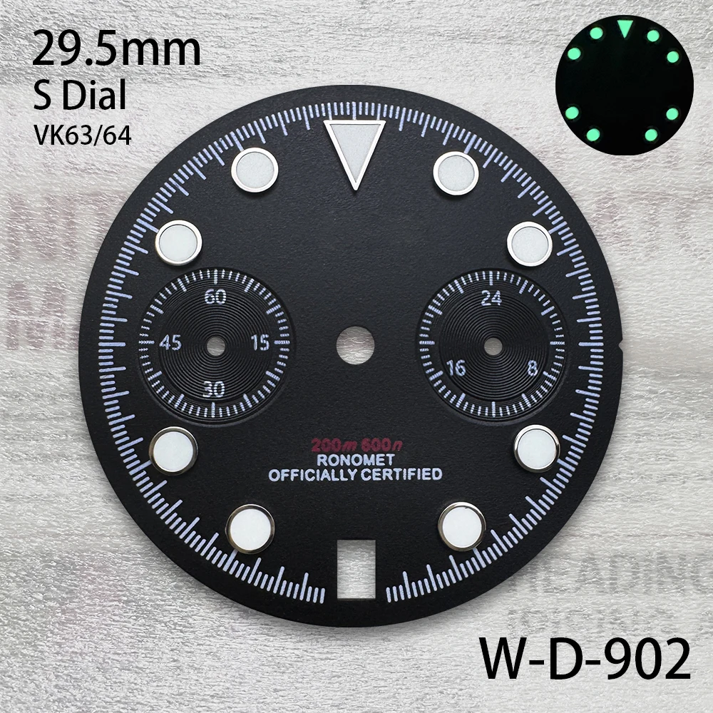 29.5mm S Logo Panda Matte Dial Fit VK63/VK64 Movement Green Luminous High Quality Watch Modification Accessories