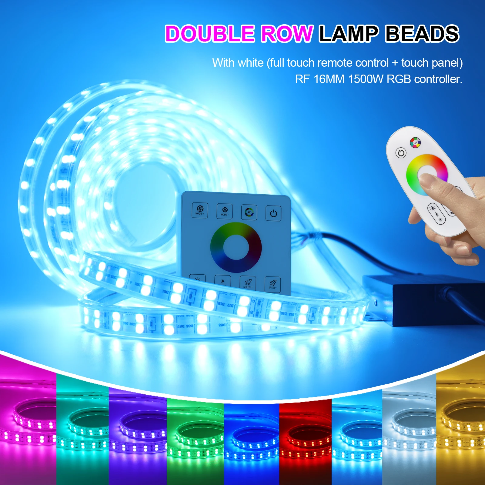 120Leds/M AC 220V RGB LED Strip Waterproof With Touch Remote SMD 5050 Garden Bedroon Kitchen Decor Flexible Ribbon Tape Lights