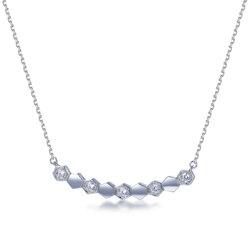 

TKJ Geometry Hexagon Pendant Necklace 925 Sterling Silver Cubic Zircon Fashion Minimalist Clavicle Chain Women Wedding Jewelry