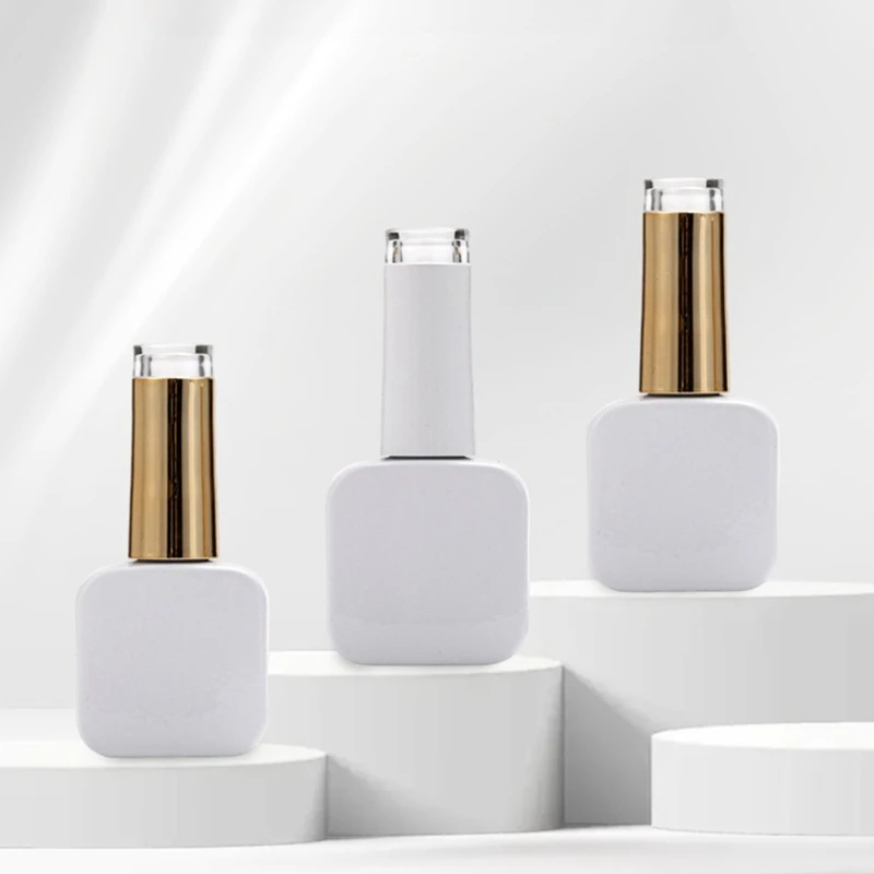 10Pcs White Nail Polish Bottle 12ml Nail Polish Base Gel Dispenser Bottles with Brush Lightproof Glass Bottle Empty Bottles