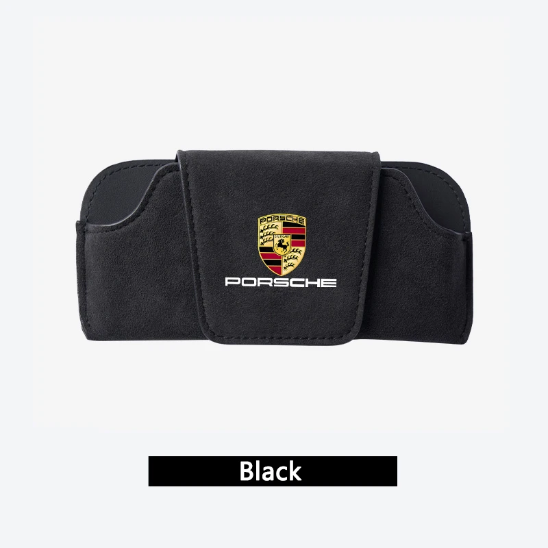 Caja de ante para gafas de coche, estuche para gafas con visera, almacenamiento para Porsche Cayenne Panamera Macan 911 718 Taycan Boxster Cayman 918 Pajun