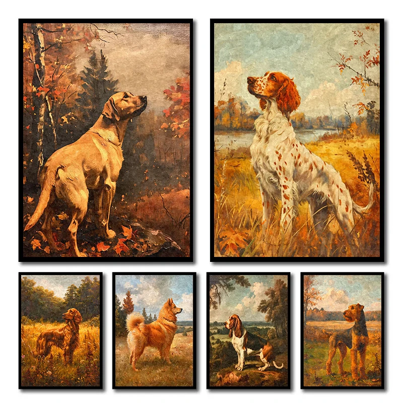 Vintage Dog Finnish Spitz Basset Hound Hunting Poster Canvas Printing Wall Art Picture for Farmhouse Home Decor Dog Lover Gif