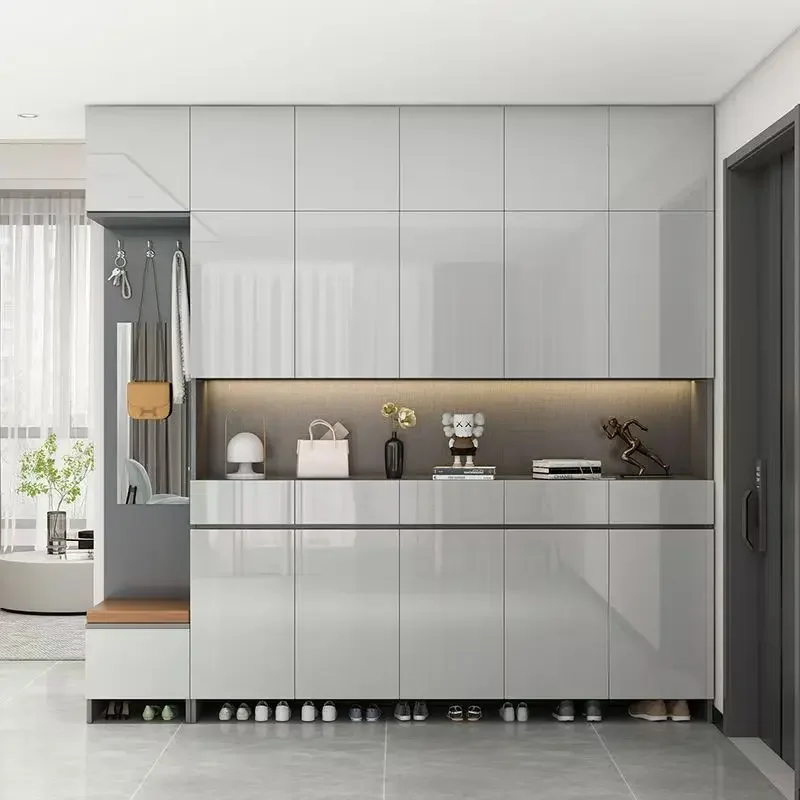 Entry door shoe cabinet household modern simple heightening entrance shoe cabinet integrated against the wall storage cabinet