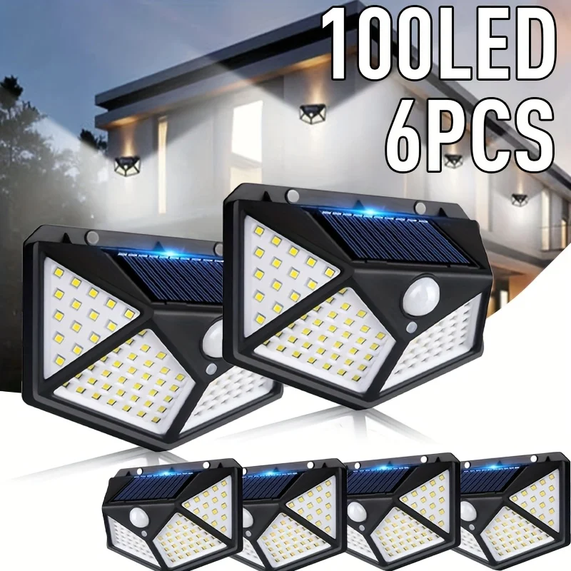 1/2/4/6pcs Motion Sensing Smart Light 100LED Solar Wall Light Solar Charging Lighting Outdoor Solar Light for Porch Wall Garage