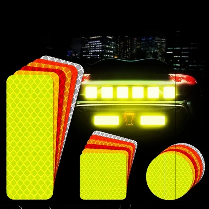 10pcs 3*8cm Car Bumper Reflective Stickers Reflective Warning Strip Tape Secure Reflector Stickers Decals Safety Warning