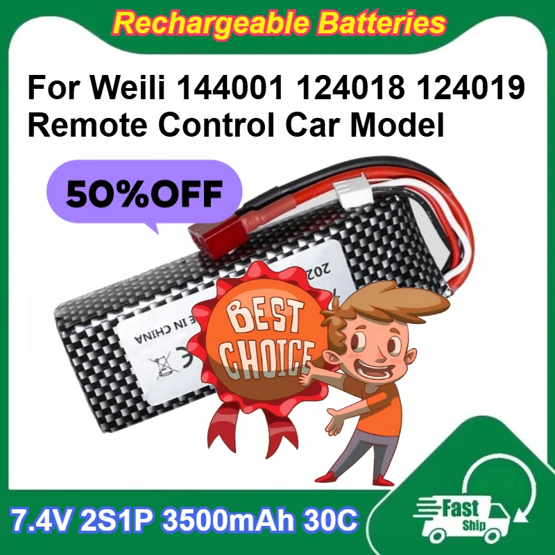

103495 7.4V 2S1P 3500mAh Lipo Batteries 30C High Magnification for Weili 144001 124018 124019 Remote Control Car Model