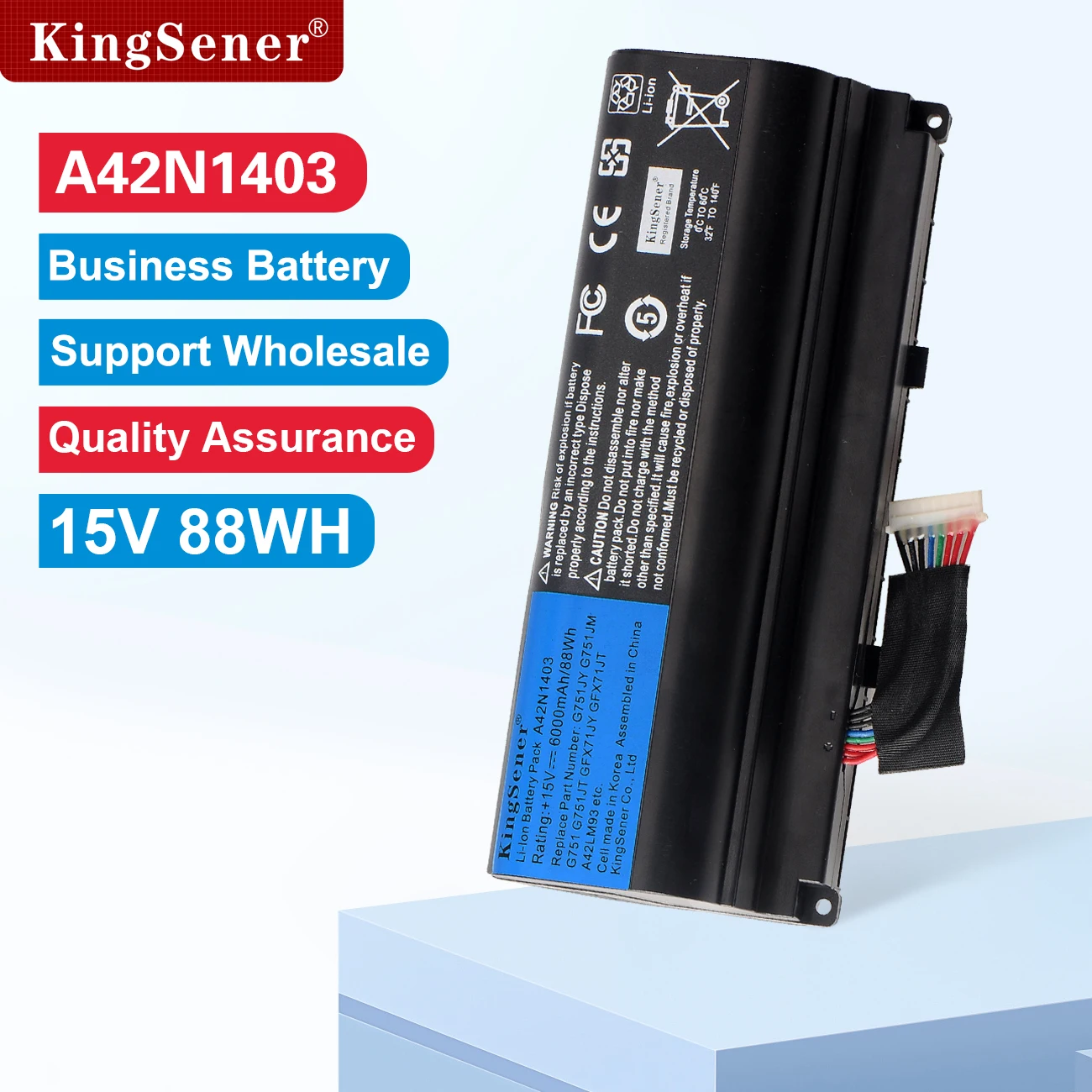 KingSener 15V 6000mAh A42N1403 Batteria del computer portatile per ASUS ROG G751 G751JY G751JM G751JT GFX71 GFX71JY GFX71JT A42LM9H A42LM93 88WH