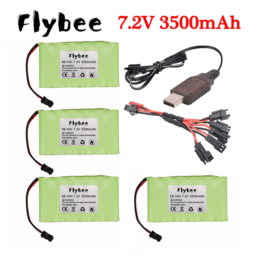 7.2 V 3500Mah Ni-Mh Aa Oplaadbare Batterij Sm Plug Met Lader Voor Rc Auto Rc Vrachtwagen Rc Boot Rc tanks Upgrade 7.2 V 3000 Mah