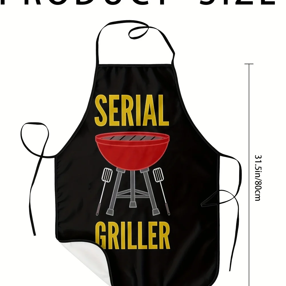 [Durable Design] Adjustable Cooking Apron for Barbecue - Black with Red Grill Design, Unisex Vintage Style, Suitable for Home An