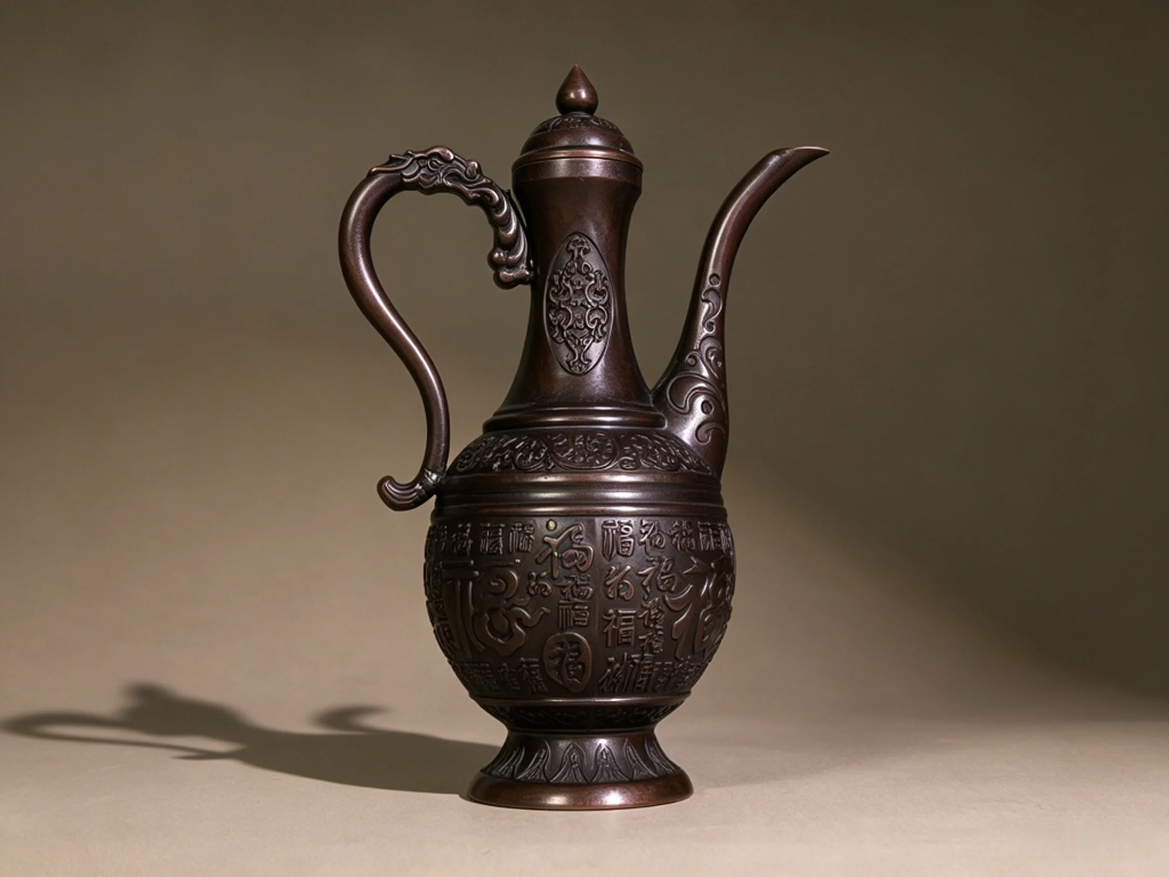 Exquisite Pure Copper Wine Pot with Hundred Blessings Pattern for Antique Collectibles, Practical for Home Use, Decorative Ornam