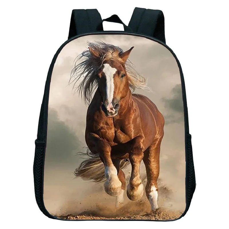 Running Horses Print Backpack for 2-4 Years Old Cute Children School Bags for Kids Bookbag Toddler Kindergarten Mini Rucksacks