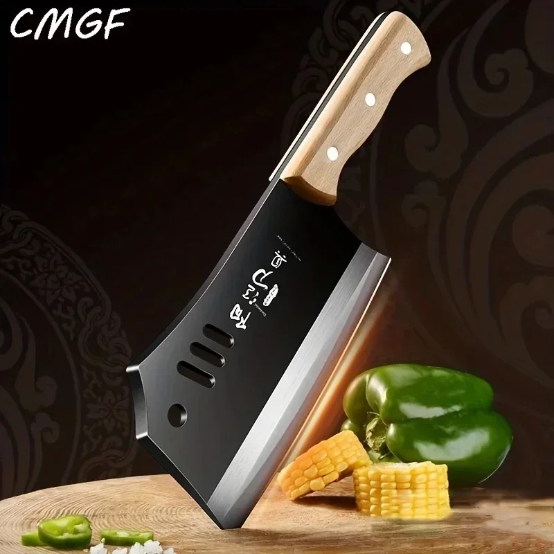 CMGF Forged Bone Chopping Knife High Hardness Thickened Bone Chopping Axe for Butchers Kitchen Knife Black Wood Handle