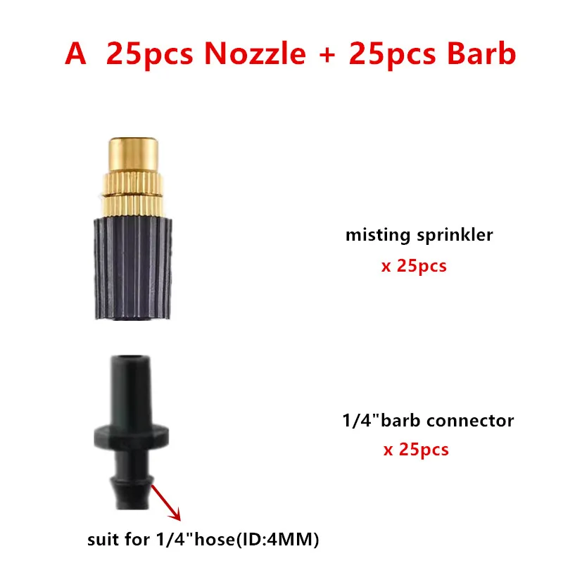 25-5pcs 4/7PVC Outdoor Misting Cooling System Garden Irrigation Watering 1/4'' Brass Atomizer Adjustable Garden Micro Sprinklers