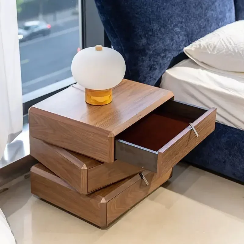 

#For High Quality Luxury Bedroom Storage Nightstand Wood Bedside Table 3 Drawer Rotate Table for Home Hotel