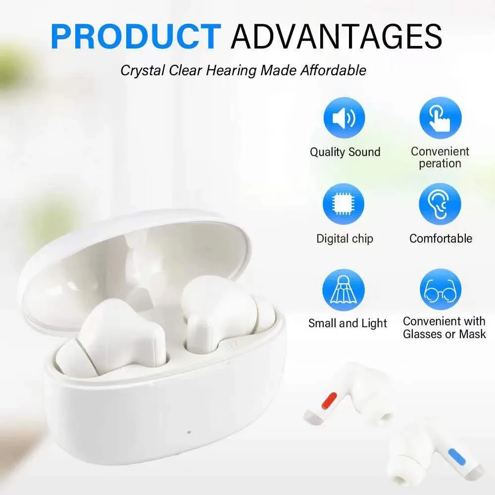 New Invisible In-Ear Noise Canceling Binaural Portable Hearing Aid Assisted Listening Sound Amplifier Earbuds For Elderly People