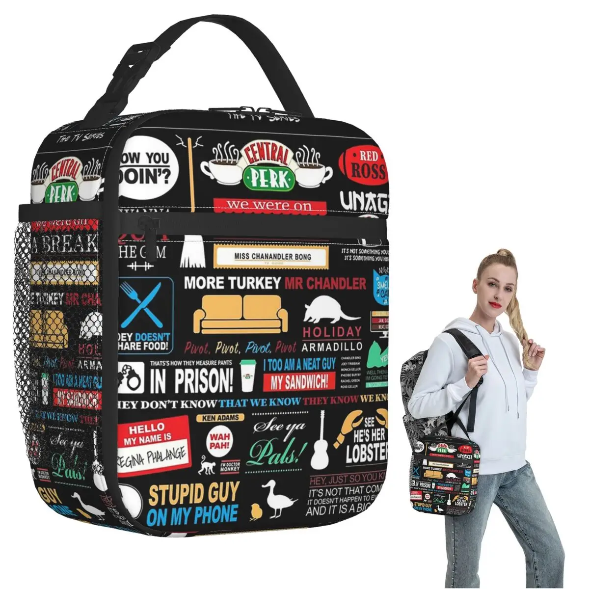 Friends Qu Insulated Lunch Bag for Women Children Portable Food Boxes Thermal Lunch Box Tote