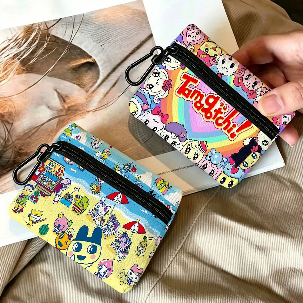 Tamagotchi Cut Friend Portable Oxford Fabric Mini Wallet Carabiner Design Small Coin Bag For Cards Keys Earphones