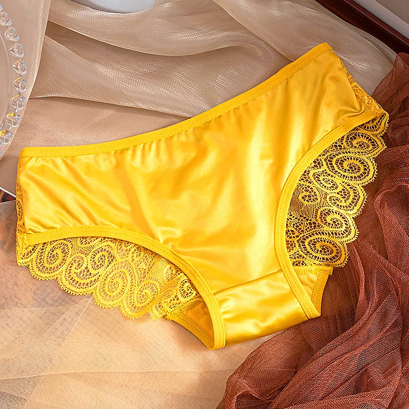 Women's Panties Lace Underwear Seamless Satin Silk Ladies Briefs Solid Mid Waist Sexy Panties Woman Briefs Lingerie Underpants