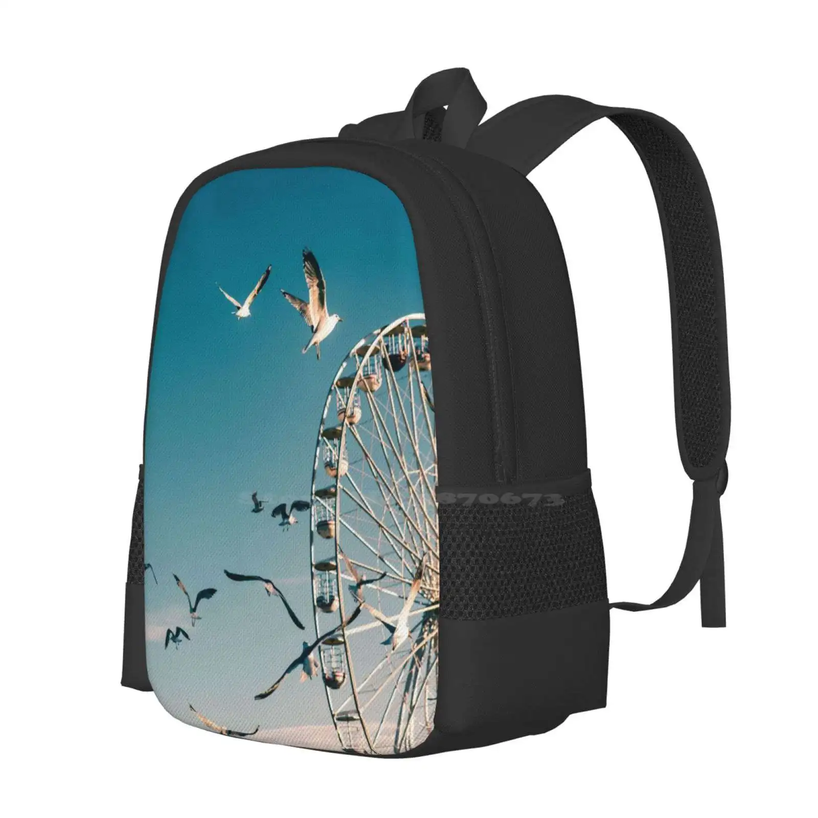 Birds Flying High In Oslo Hot Sale Schoolbag Backpack Fashion Bags Birds Flying Ferris Wheel Sky Summer