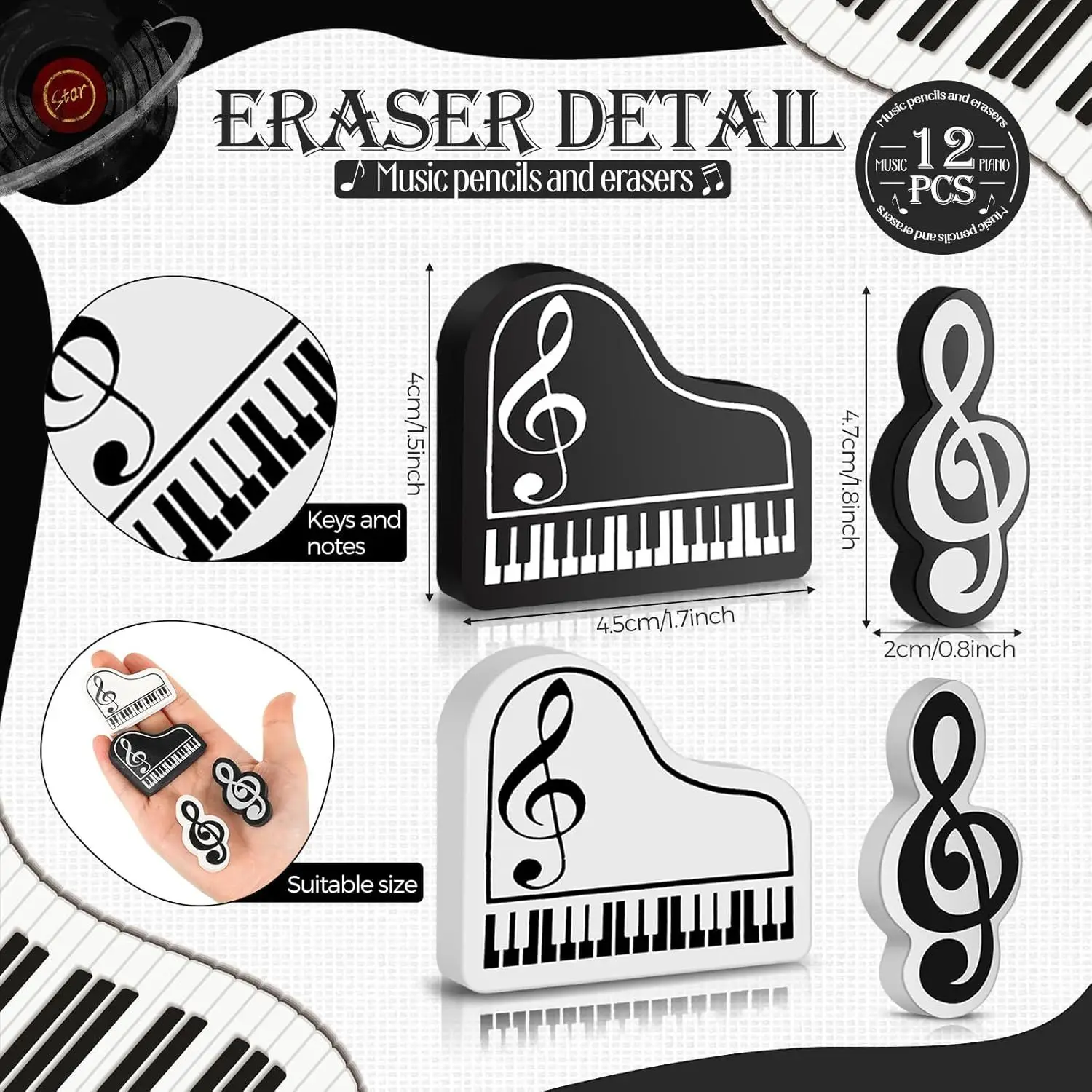 24/30 stücke Musik Schreibwaren Set Holz Bleistift + klavier Radiergummi + bleistift Spitzer Studenten Kreative Notizen Thema Schreiben schreibwaren – Detail 7