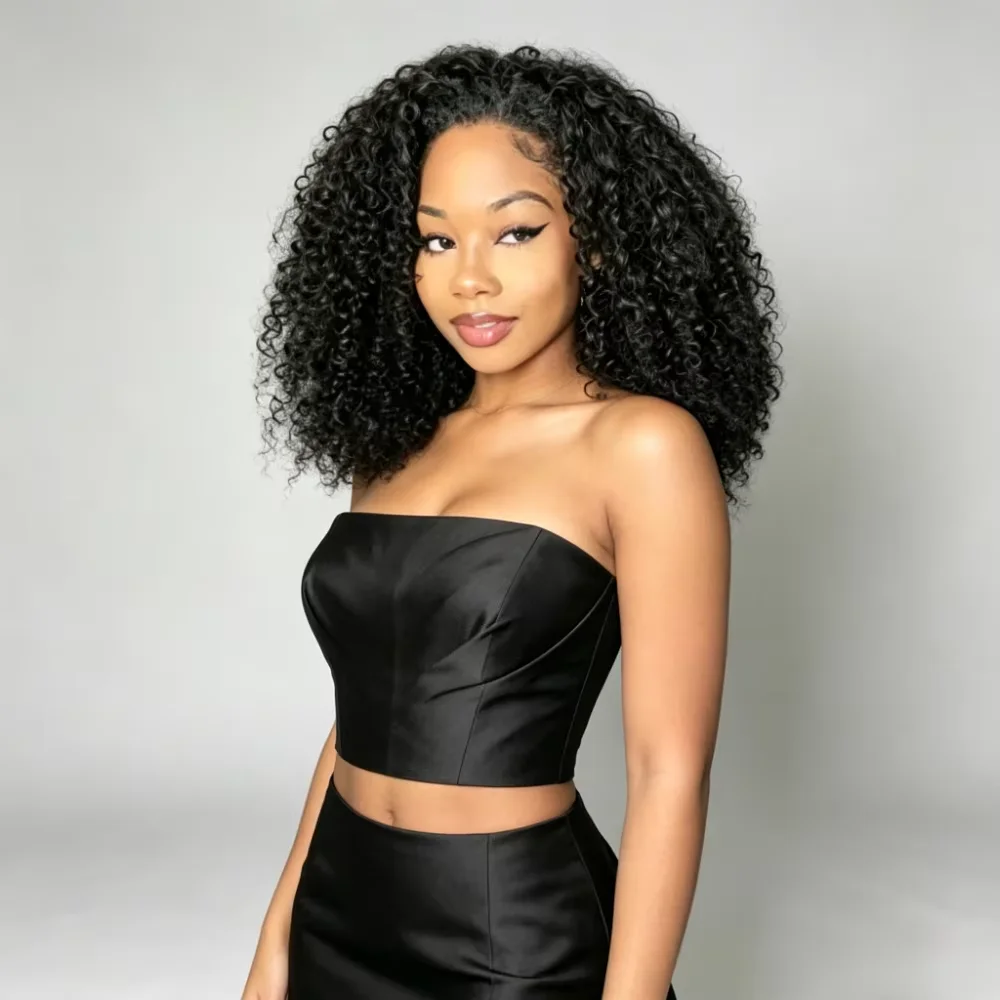 3 In 1 Half Curly Human Hair Half Wig Machine Made 200% Density Seamless Clips Adjustable Drawstring Easy Install Beginner Friendly For Women