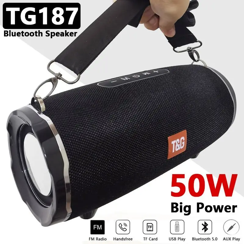 TG187 50W high power bluetooth speaker heavy bass portable sound column waterproof speaker wireless subwoofer boom box FM radio