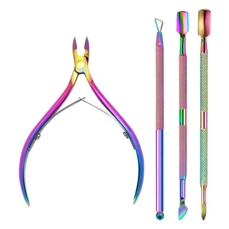 Professional Stainless Steel Cuticle Pusher Dead Skin Remover Nail Cutter Scissor Nippers Manicure Kits Nail Care Cleaner Tool