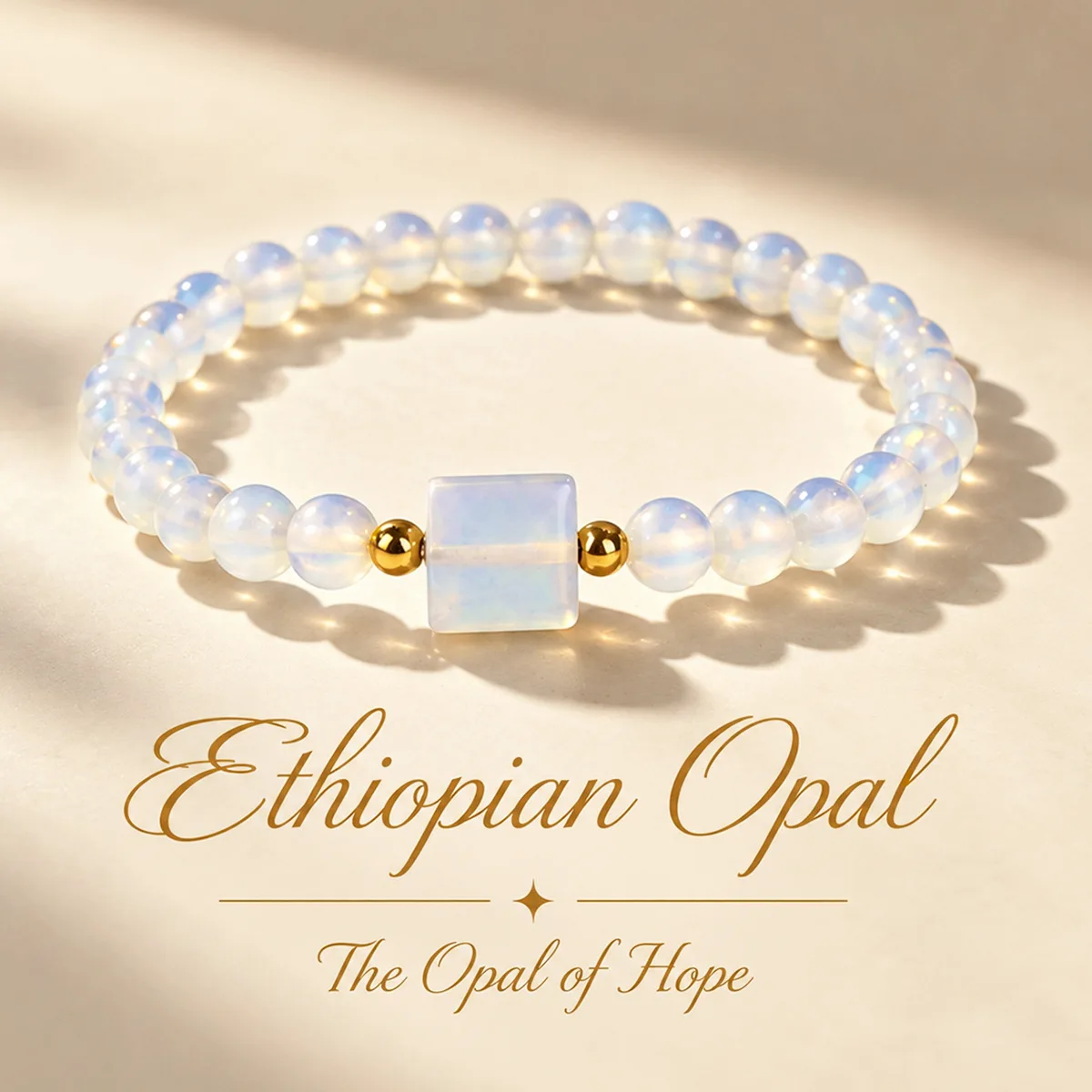 Opal Style Bracelet for Women Gold Tone Square Bead Round Crystal Stretch Minimalist Jewelry