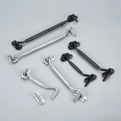 1 Set Stainless Steel Cabin Hook Eye Latch Door Window Nail Privacy Hook Window Wind Latch Hook Hardware 4/6/8 Inch Silver/Black