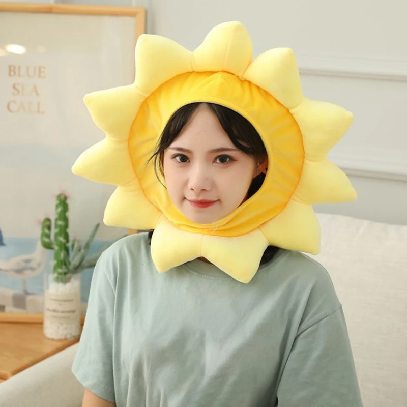 Cartoon Yellow Sunflower Plush Hat Funny Stuffed Toy Headgear Cap Party Props Drop Shipping