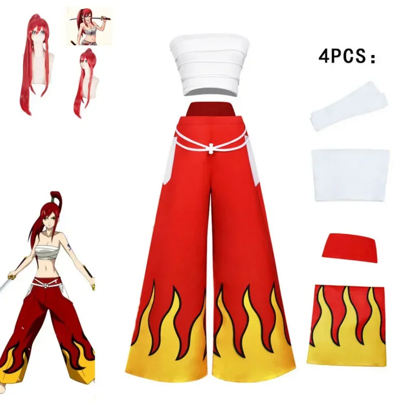 

Coslan Fury tail Animal Cosplay Suit Chest Wrap Red Pants Long High Ponytail Wig Woman Sexy Fashion Suit Halloween Party