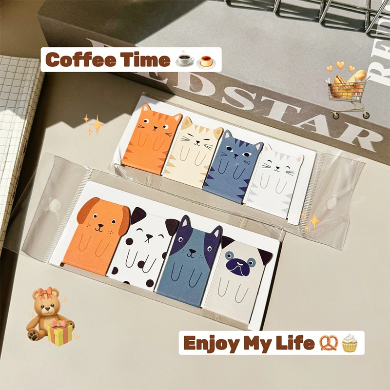 4Pcs/set Cute Animal Magnetic Bookmarks - Cartoon Dog Cat Creative Stationery Gift Student Reward Back To School Present