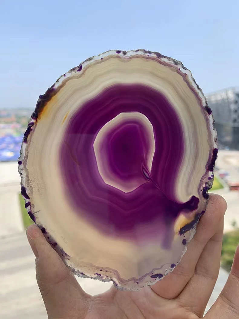 Purple Agate Plate Geoid Crystal Mineral Agate Slice Coasters