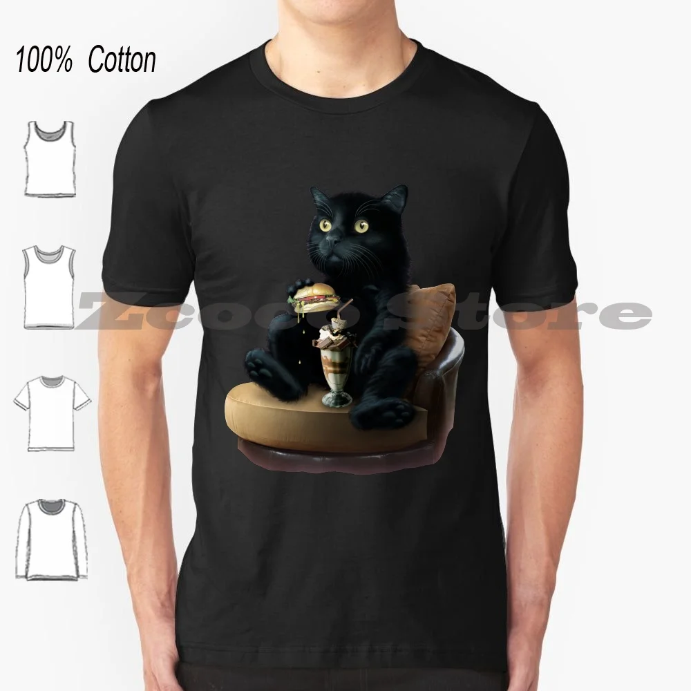 Caesar 100% Cotton Men And Women Soft Fashion T-Shirt Cat Lovers Cat Mom Cat Fastfood