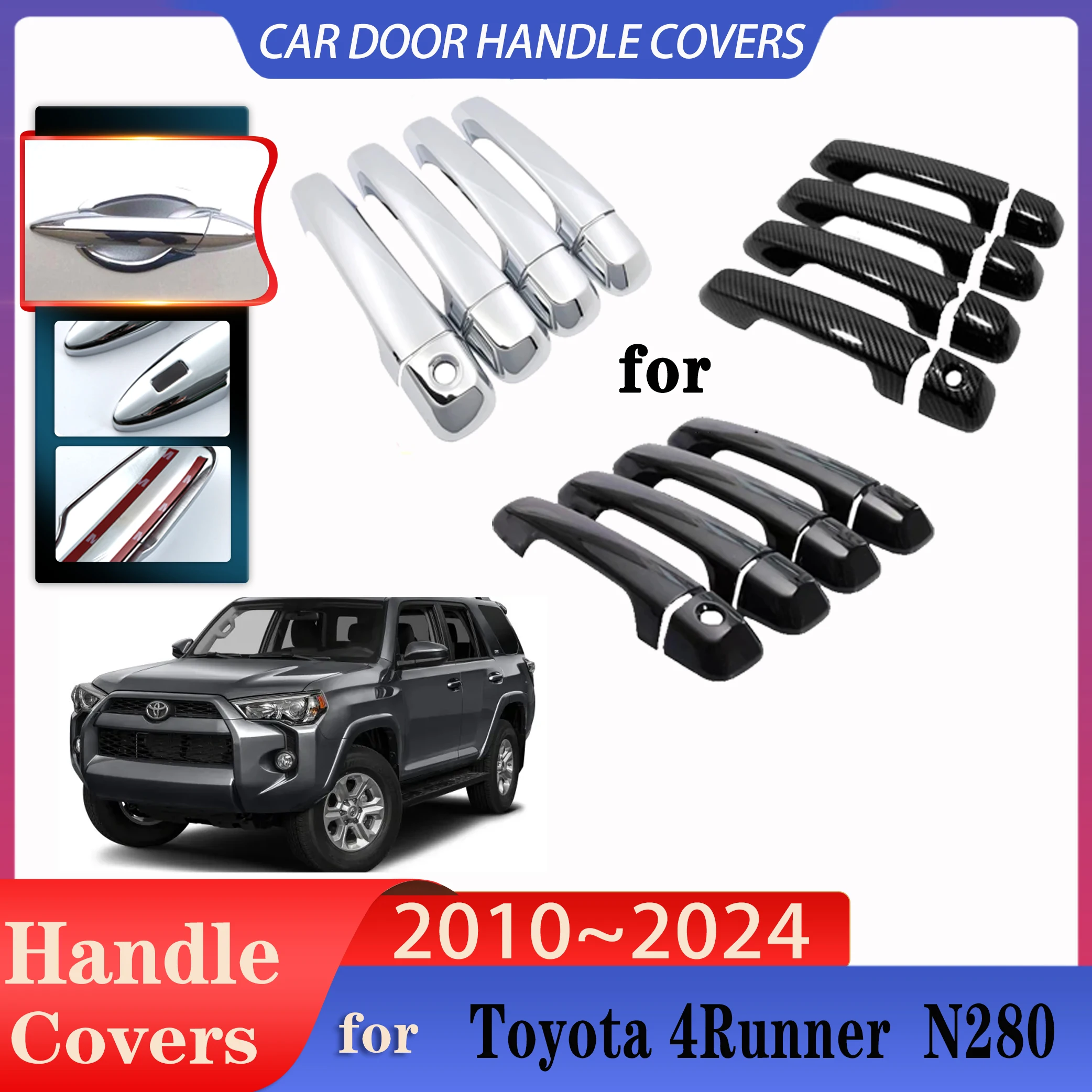 For Toyota 4Runner N280 MK5 2010~2024 Car Door Handle Covers Exterior Scratch Protective Decor Rustproof Luxury Car Accessories