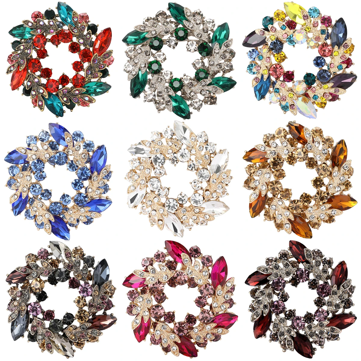 Rhinestone Bauhinia Wreath Brooches for Women Plant Pin Flower Lapel Pins Office Party Friend New Year Gifts Jewelry Accessories