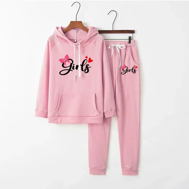 

Women's Tracksuits Pattern Print Hoody Sweatshirt + Pants 2PCS Autumn and Winter Clothing Female Retro Y2K Street Sport Kit