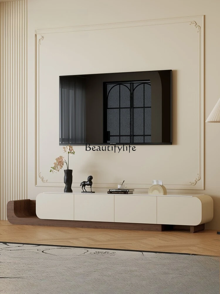 

*Medieval retractable microcrystalline stone TV cabinet living room French retro small apartment floor model