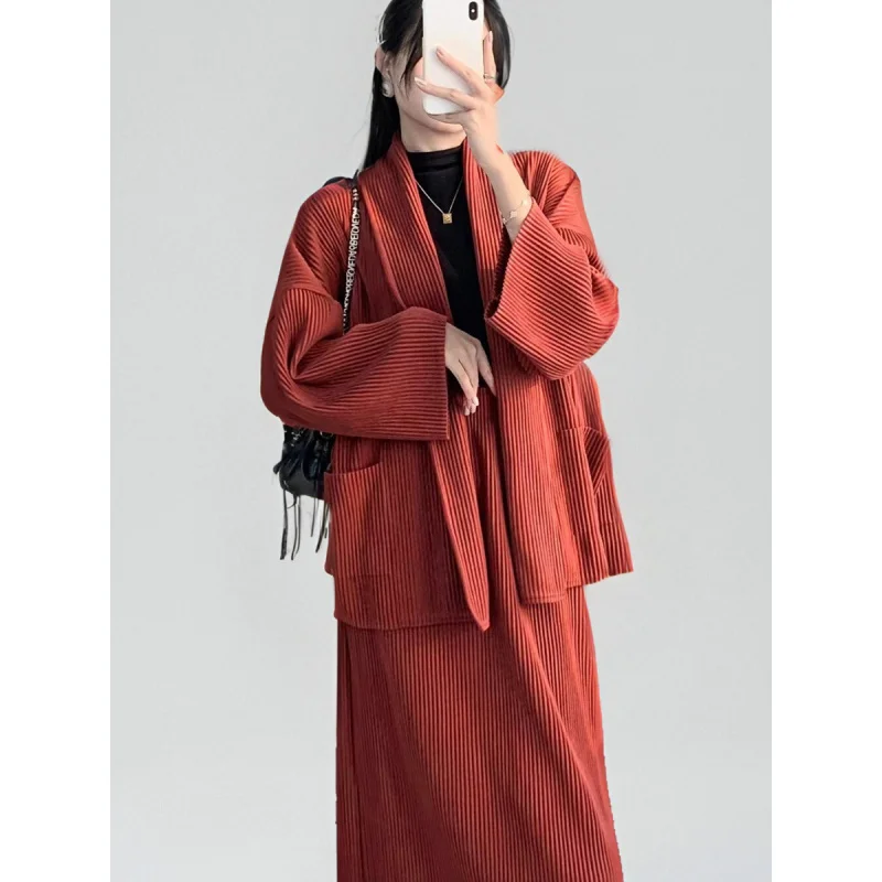 Completo plissettato da donna in 2 pezzi Miyake – Giacca ampia + gonna slim |    Set autunno inverno Y241018 ZSJ.