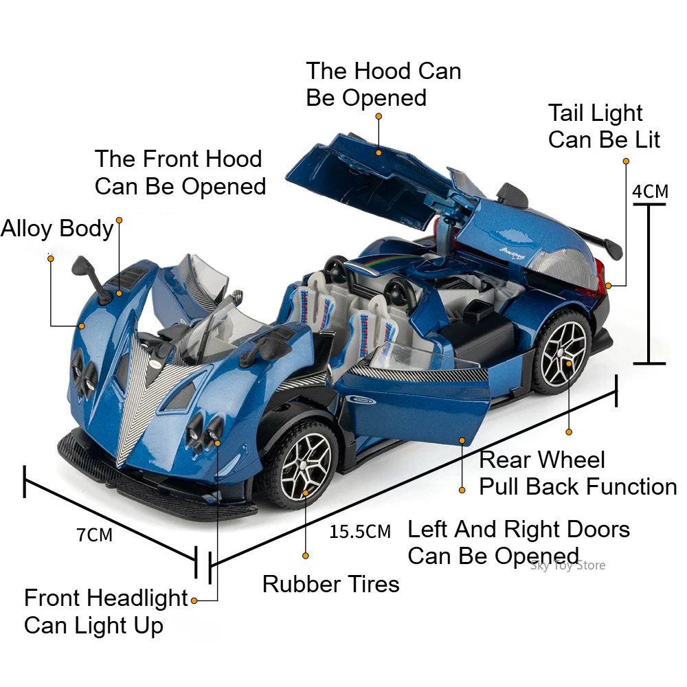 1:32 PAGANI Zonda HP Huayra BC Legierung Modell Spielzeug Diecast Auto Türen Geöffnet Sound Licht Zurückziehen Sport Auto Kinder Geburtstag Geschenke