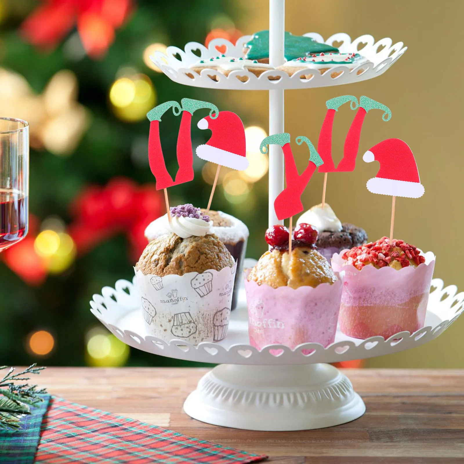 

1Set Glitter Christmas Hat Elf Foot Cake Toppers Picks Assorted Color Easy Install No Burrs Smooth Finish Cake Topper