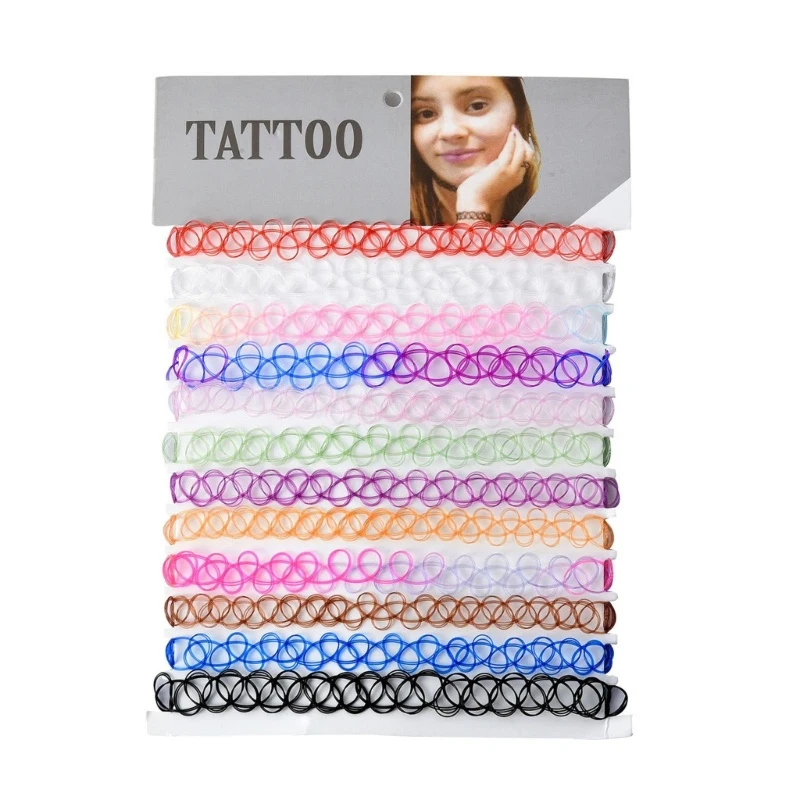 12PCS Hot Sell Vintage Hippy Stretch Tattoo Choker Necklace Elastic Chocker Necklace Fishing Line Tattoo Necklace Elastic