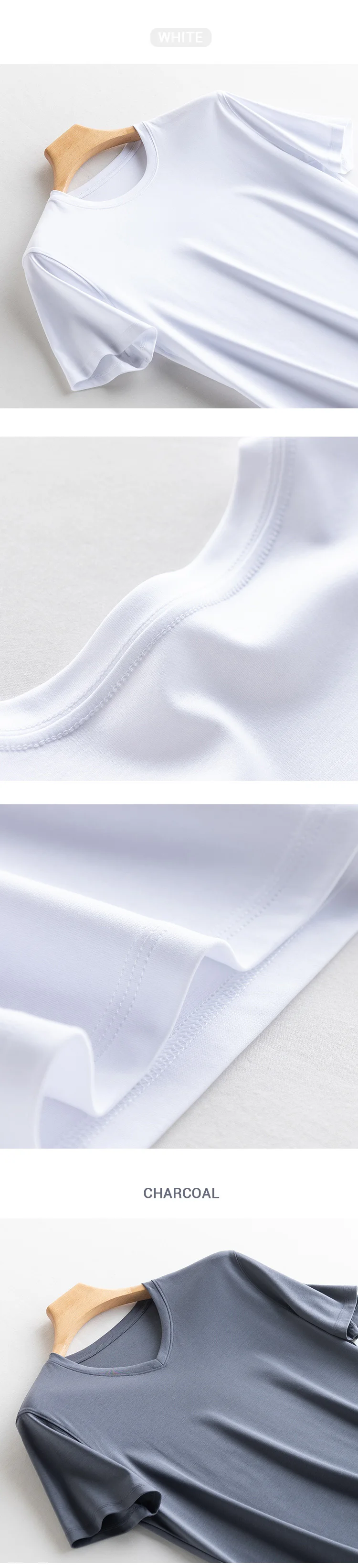 SuyaDream Mens Solid Tee Cotton Silk Blend Plain O Neck Short Sleeved Cozy T Shirts 2026 Summer Simple Chic Top White Black