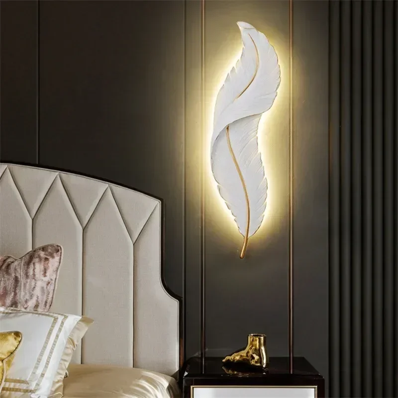 Lampade da parete a LED moderne nordiche Remote White Feather sconce TV sfondo applique da parete casa camera da letto soggiorno staffa di montaggio