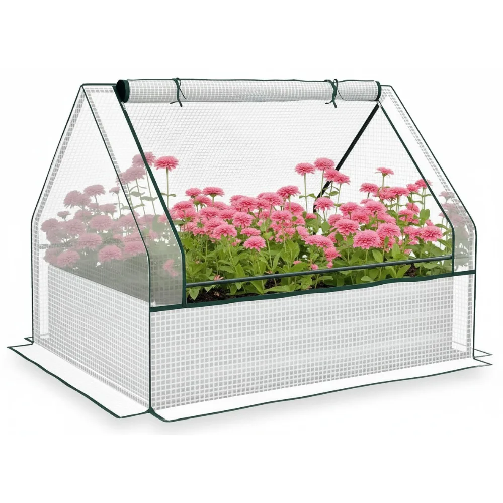 

4x3ft Raised Garden Bed with Greenhouse Cover, Galvanized Steel Planter Box for Vegetables Herbs Patio Balcony