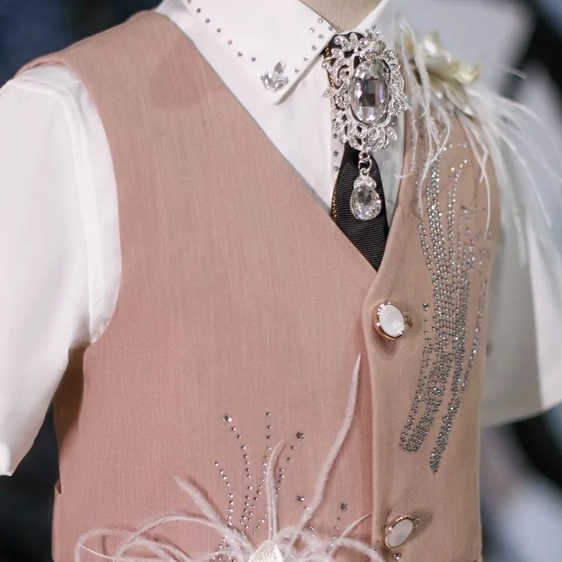 Jungen-Smoking-Weste, Anzug-Set mit Strass-Stickerei, Gentleman-Outfit, Kinder-Hochzeitskostüm, Klavier-Moderator, Geburtstagsfeier, formelle Kleidung – Detail 7